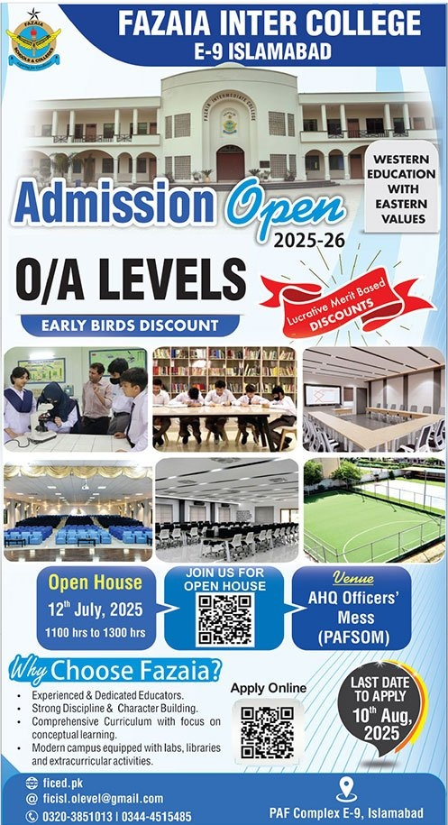 Admission Open in Fazaia Inter College Islamabad
